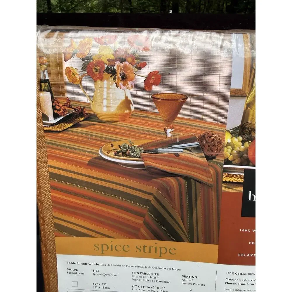 Home Wear Spice Stripe 100% Woven Cotton Thanksgiving Fall Tablecloth 60X104 New